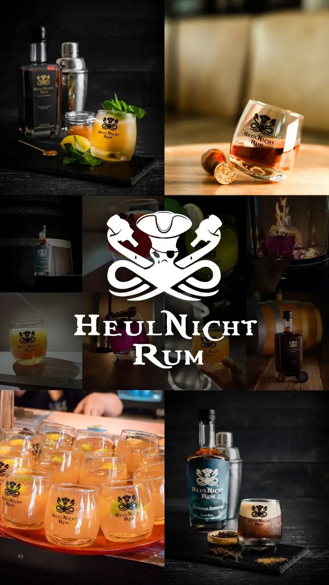Header Bild mit Cocktails und dem HeulNichtRum Logo