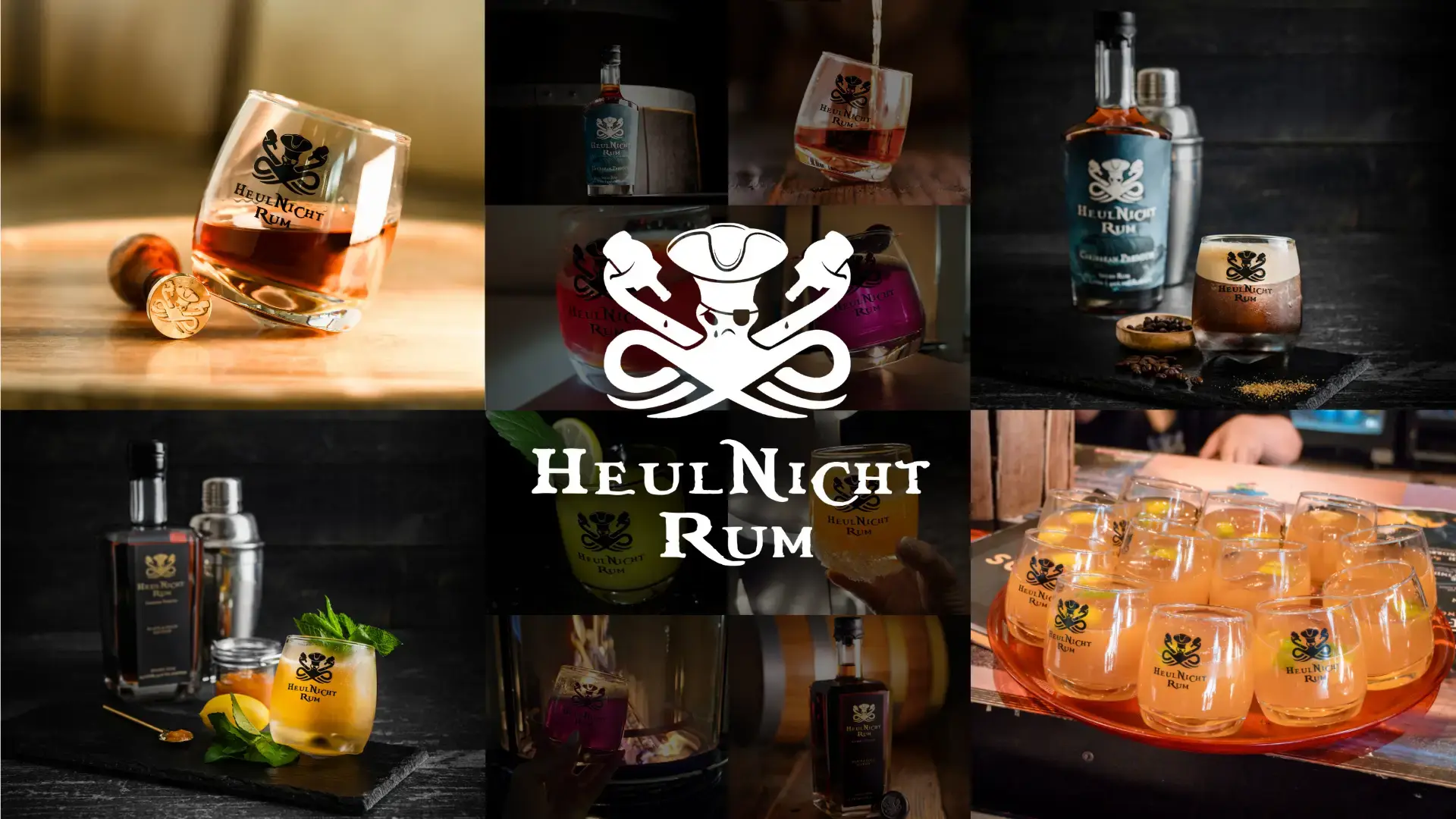 Header Bild mit Cocktails und dem HeulNichtRum Logo