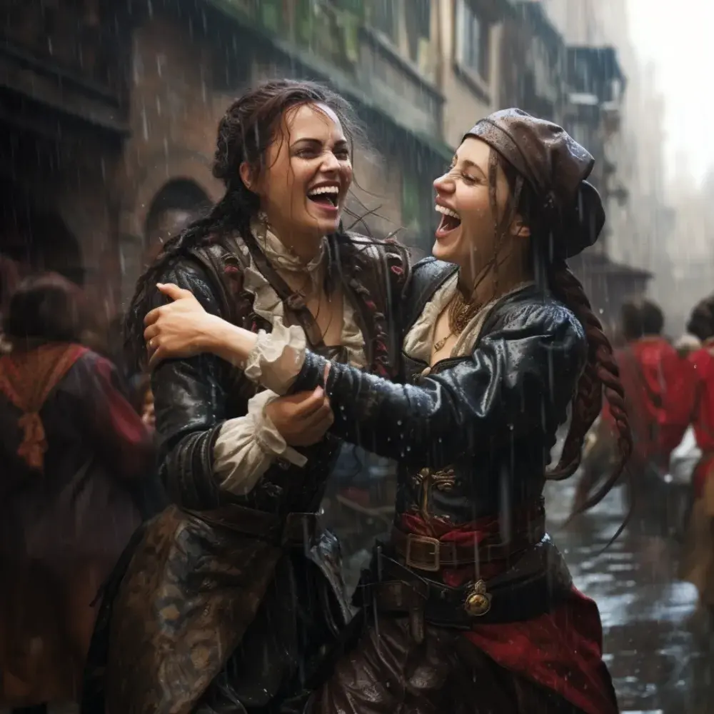 HeulNichtRum Frauen lachend im Regen